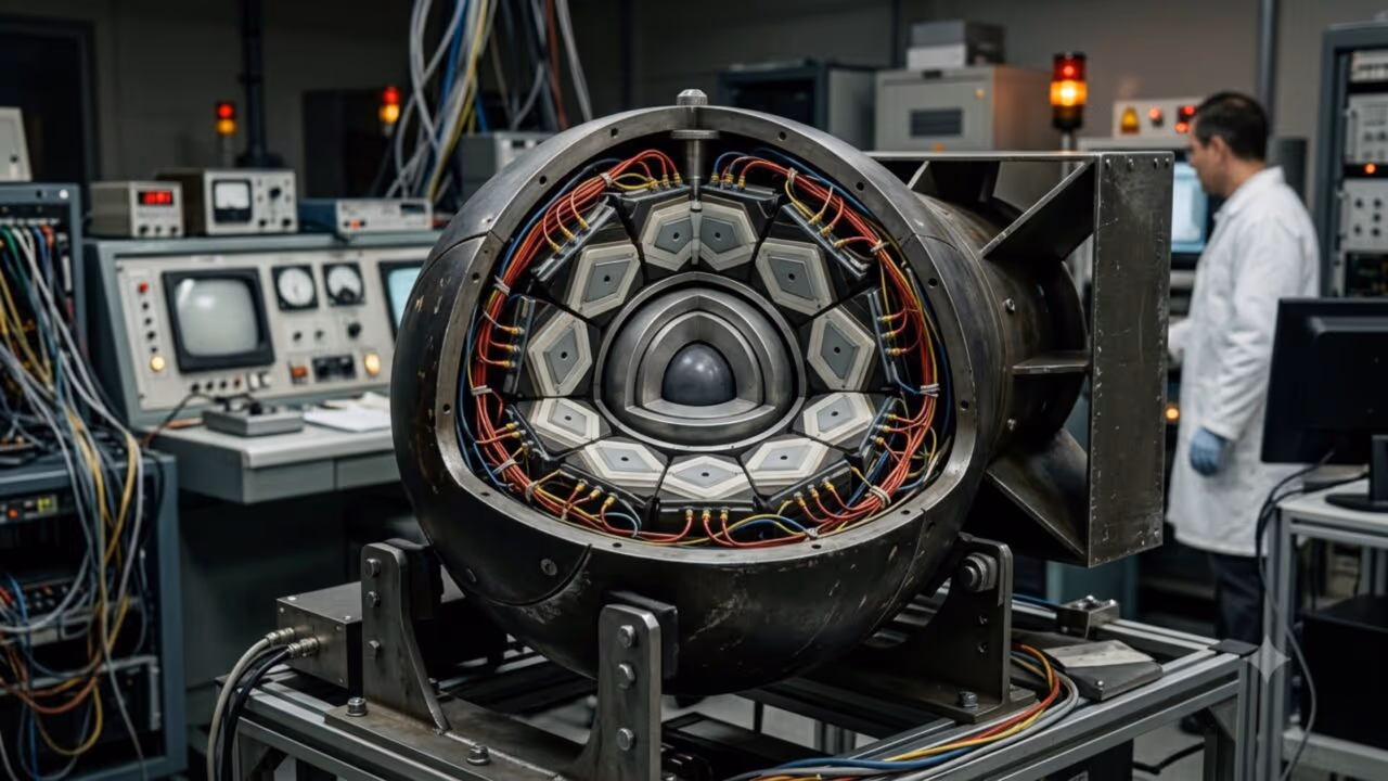 Esse é o interior de uma bomba atômica; é assim que ela funciona
