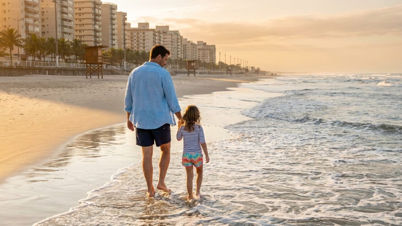 Cidade do litoral paulista perfeita para criar os filhos, com pelos 22,5 km de praia urbanizada, infraestrutura moderna e o reconhecimento como cidade inteligente Selo Ouro do Brasil