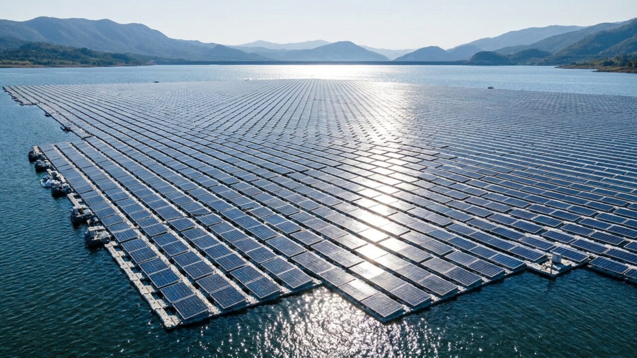 Engenheiros japoneses montaram 50.904 painéis solares num lago para gerar eletricidade e poupar 30% de água