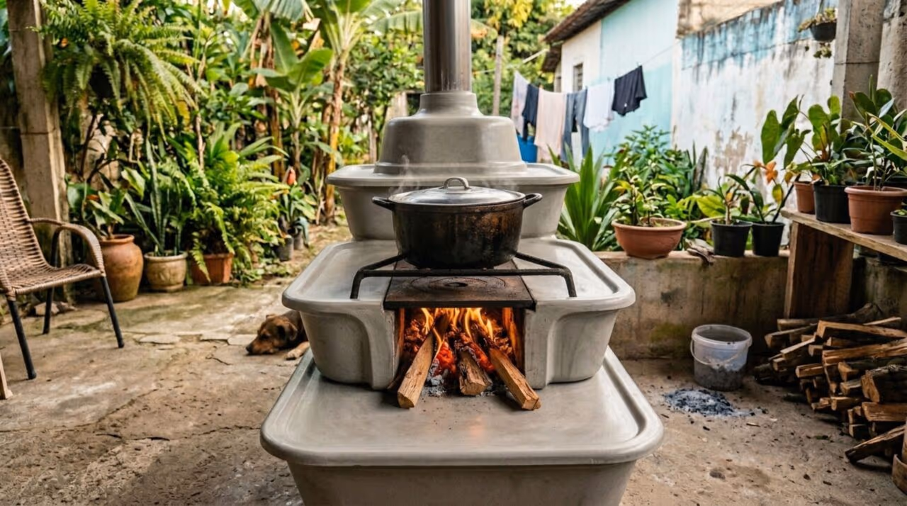 Como criar um fogão de cimento com vasos plásticos e economizar no gás em uma solução simples para áreas externas