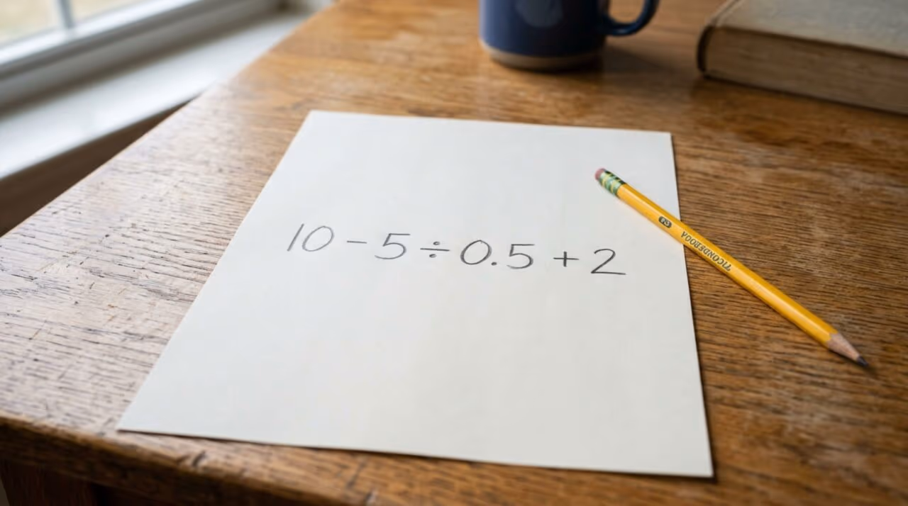 A conta 10 – 5 ÷ 0,5 + 2 parece impossível por conta da vírgula, até você entender como na verdade é simples