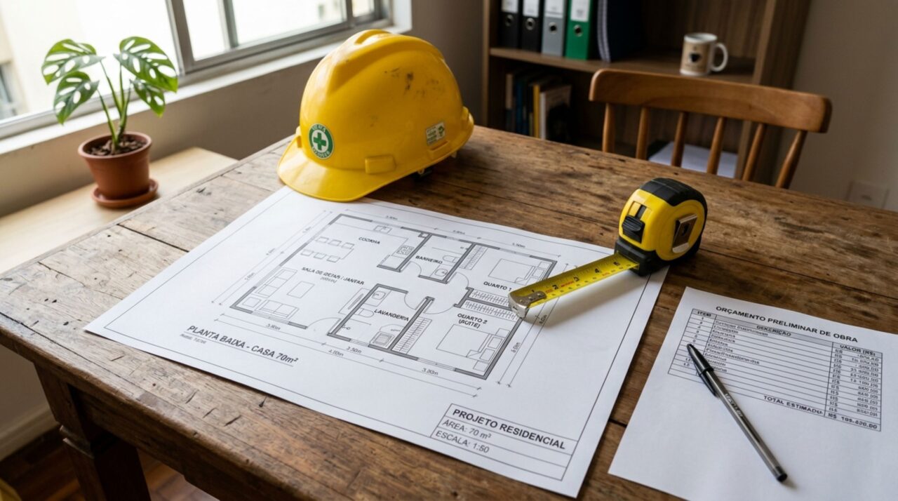 Quanto custa construir uma casa simples de 70 m², separando obra simples de orçamento incompleto em 2026?