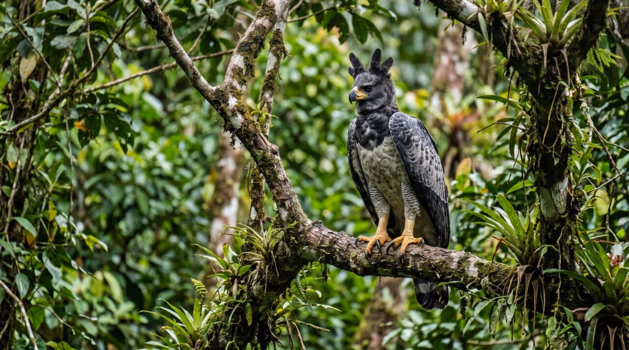 Com garras do tamanho das de um urso-pardo, o gigante dos céus arranca suas presas das copas das árvores num piscar de olhos