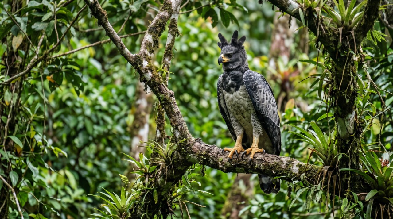 Com garras do tamanho das de um urso-pardo, o gigante dos céus arranca suas presas das copas das árvores num piscar de olhos