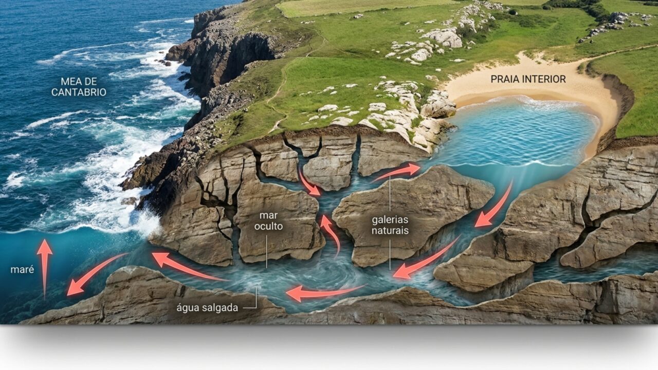A menor praia do mundo tem cerca de 40 metros e ondas que chegam por baixo da terra sem mostrar o mar ao visitante