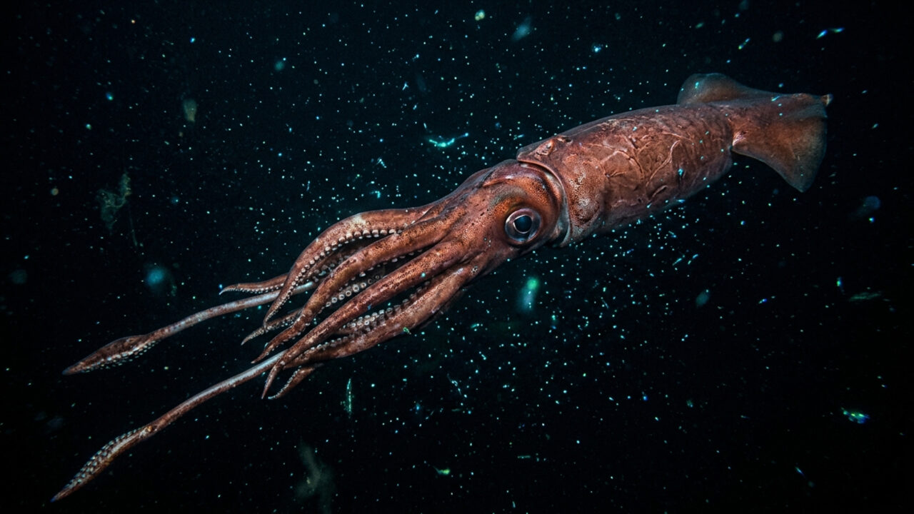 Habitando a escuridão abissal a 1.000 metros de profundidade e ostentando olhos de 30 centímetros, o molusco gigante é uma lenda viva do oceano