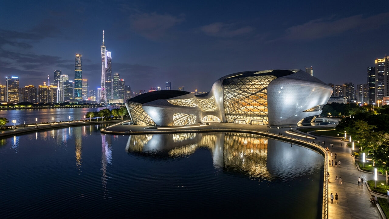 Com suas fachadas de granito e vidro moldadas por Zaha Hadid em 2010, o complexo de 70 mil m² virou um dos maiores templos de ópera de toda a Ásia