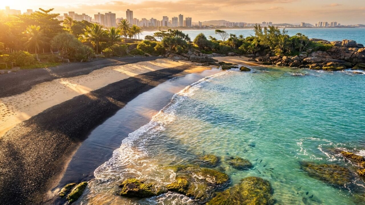Cidade Saúde do Espírito Santo tem 52 praias e uma faixa de areia preta que ficou famosa no mundo todo
