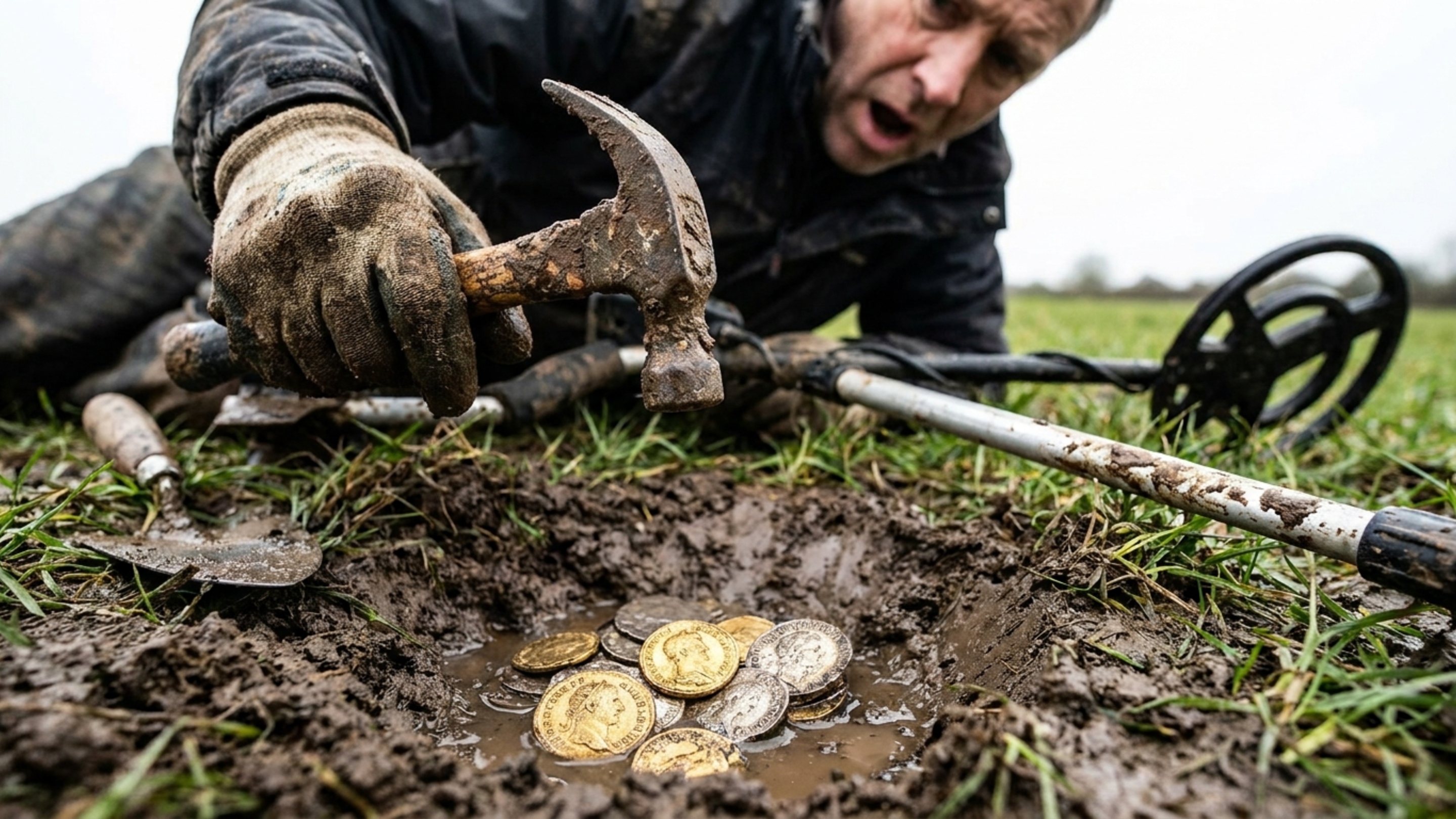 Após 1.600 anos enterrado, um homem procurando um martelo encontrou mais de 15.000 moedas romanas