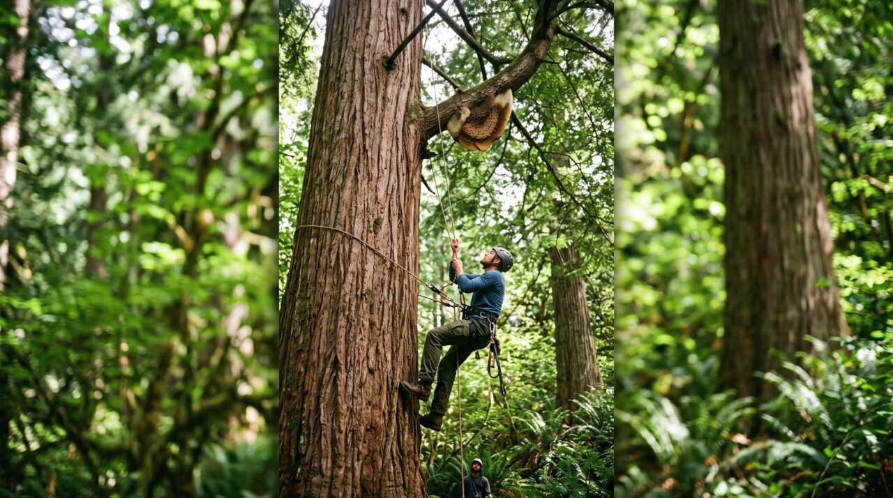 Ele escalou uma altura de 400 pés para caçar enormes favos de mel silvestre na floresta