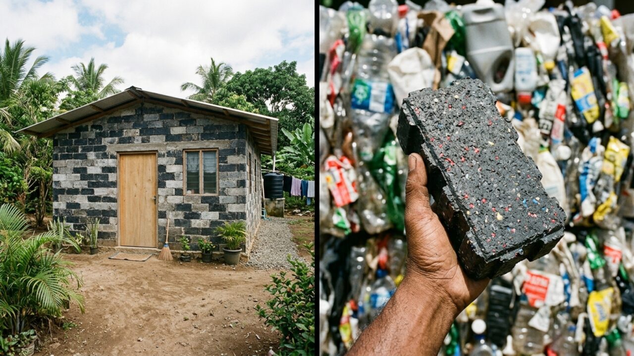 Eles criam tijolos de plástico reciclado que permitem a construção de casas em apenas cinco dias
