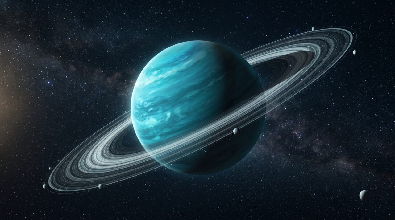 A descoberta de uma nova lua pequena na órbita de Urano pelo telescópio James Webb.