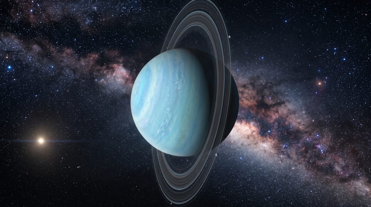 A descoberta de uma nova lua pequena na órbita de Urano pelo telescópio James Webb.