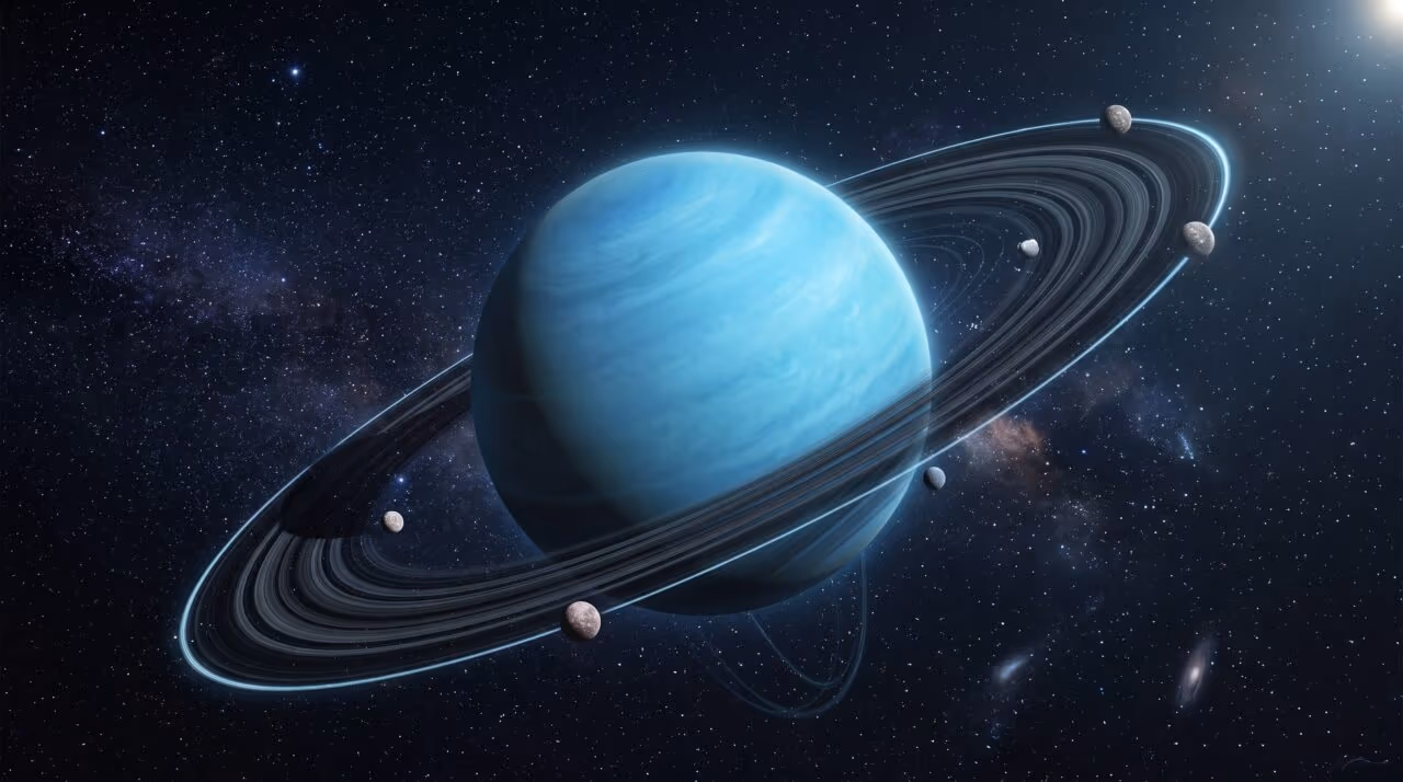 Uma lua de apenas 10 quilômetros de diâmetro permaneceu escondida nas proximidades de Urano por décadas. A Voyager 2 não a detectou. O Hubble também não. Mas, em 2025, o Webb finalmente captou aquele tênue ponto orbitando perto dos anéis internos do planeta