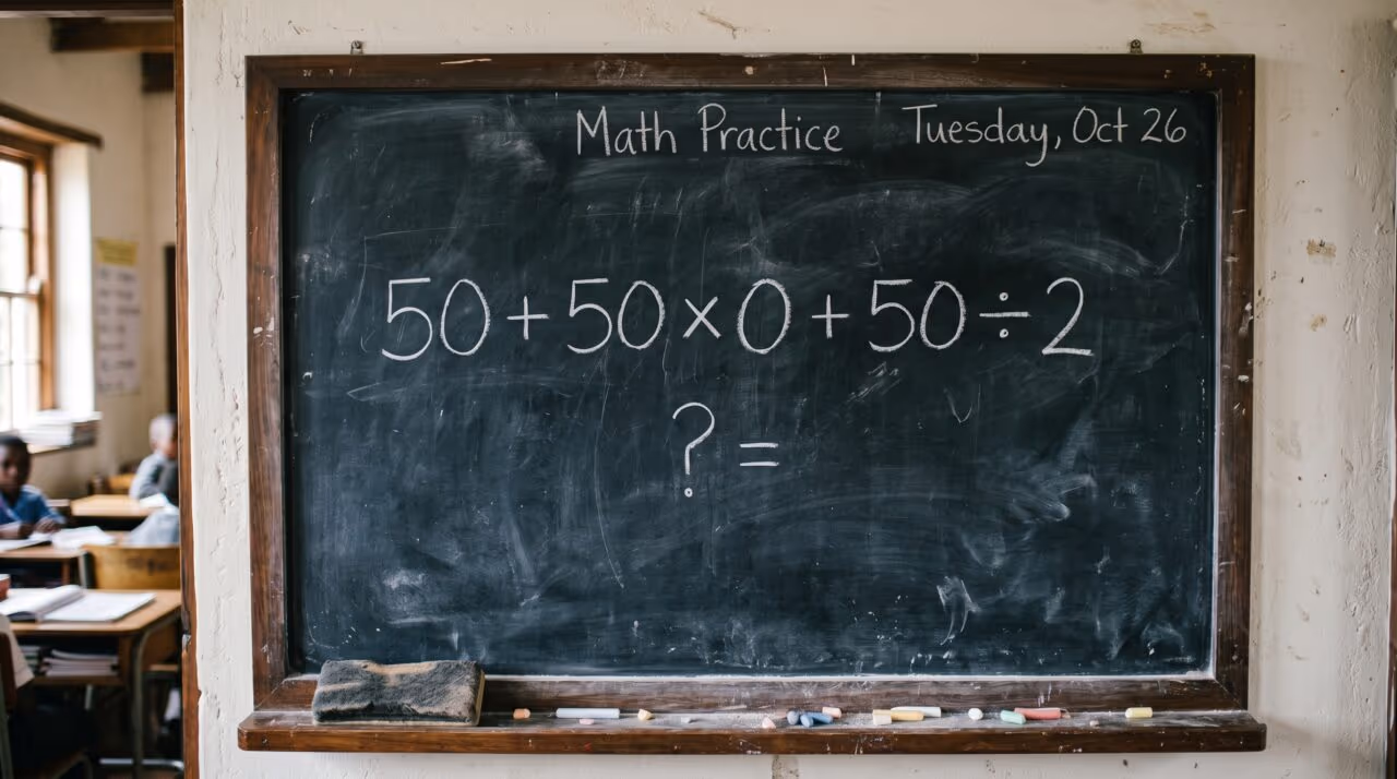 99% dos adultos esquecem a regra de ouro da matemática ao encarar este desafio: 50 + 50 × 0 + 50 ÷ 2