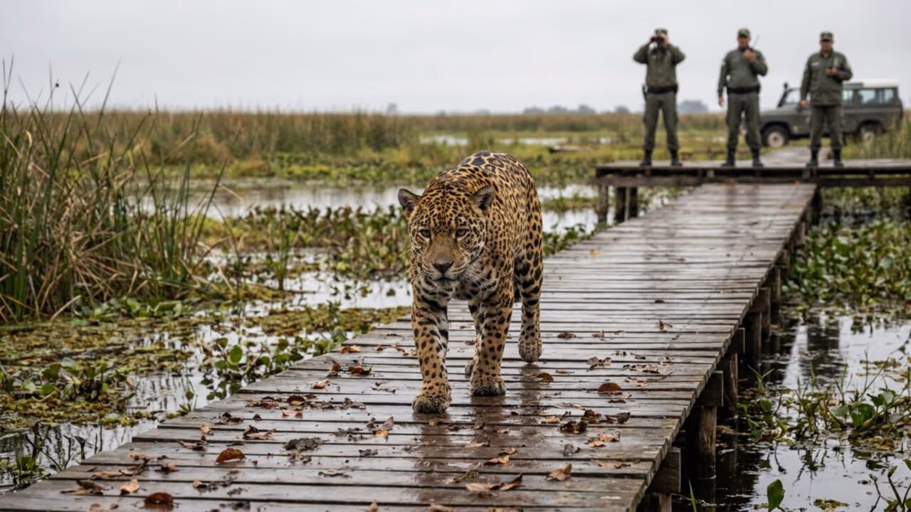 O dilema da onça-pintada em Iberá: animal circula livre e trilhas são fechadas por segurança