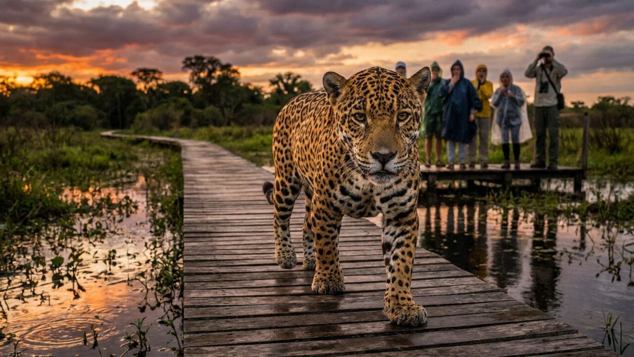 O dilema da onça-pintada em Iberá: animal circula livre e trilhas são fechadas por segurança