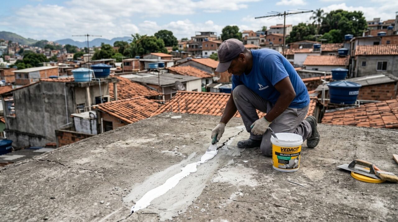 O remendo plástico que é aplicado diretamente na rachadura, resiste à chuva e se tornou uma solução prática contra vazamentos e umidade em telhados