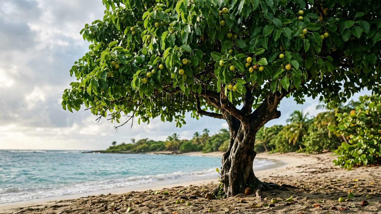 Escondida em praias paradisíacas, esta árvore é tão venenosa que até ficar sob sua sombra na chuva pode causar queimaduras