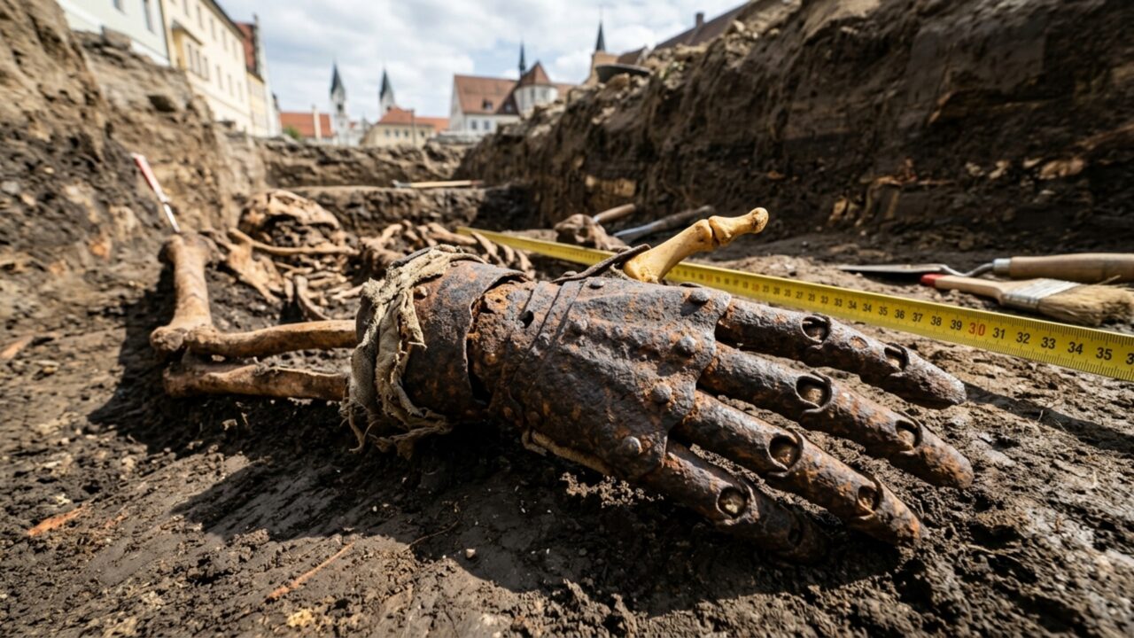 Arqueólogos desenterraram um esqueleto medieval que tinha uma mão de ferro articulada no lugar do braço esquerdo