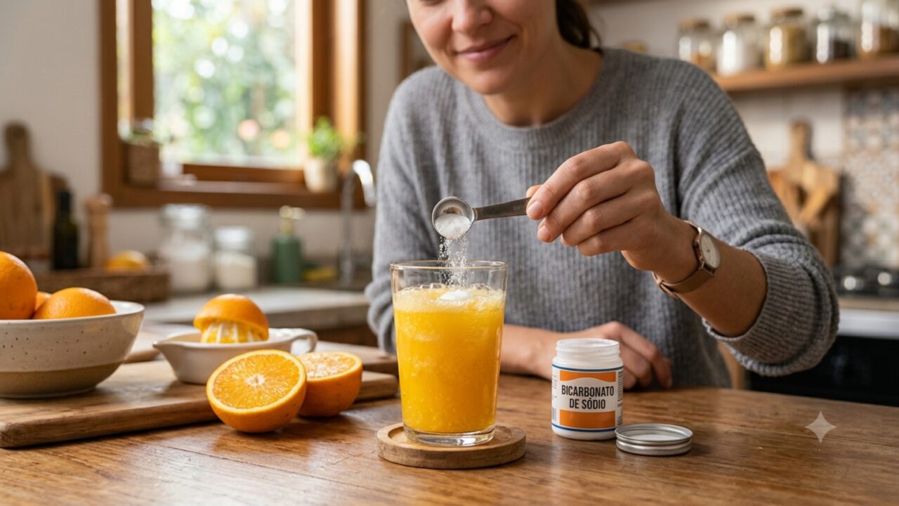 Misturar bicarbonato de sódio no suco de laranja por que é recomendado e para que é usado