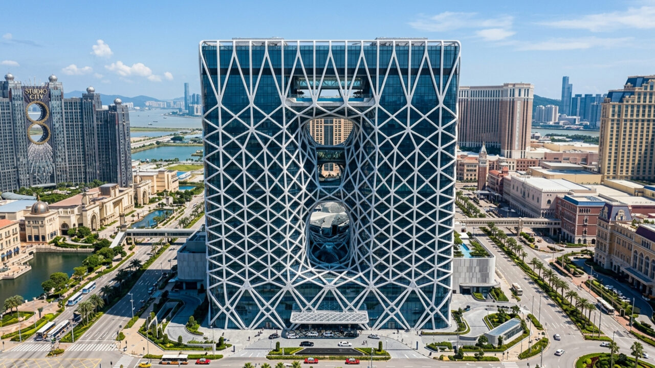 Com seu exoesqueleto de 28 mil toneladas projetado por Zaha Hadid em 2018, o hotel de 40 andares aboliu os pilares internos em um feito pioneiro