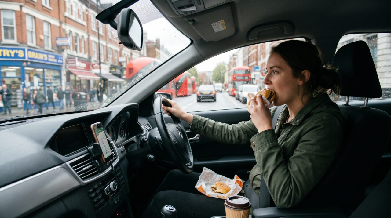 Comer ou beber ao volante gera multa? Entenda o que o CTB diz sobre a postura do motorista