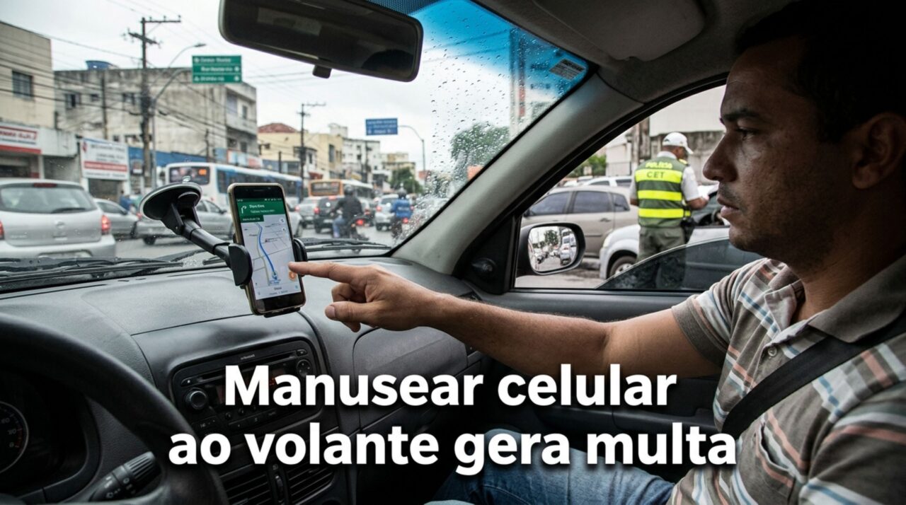 Motorista achava que estava seguro com o celular no suporte, mas lei surpreende e gera multa