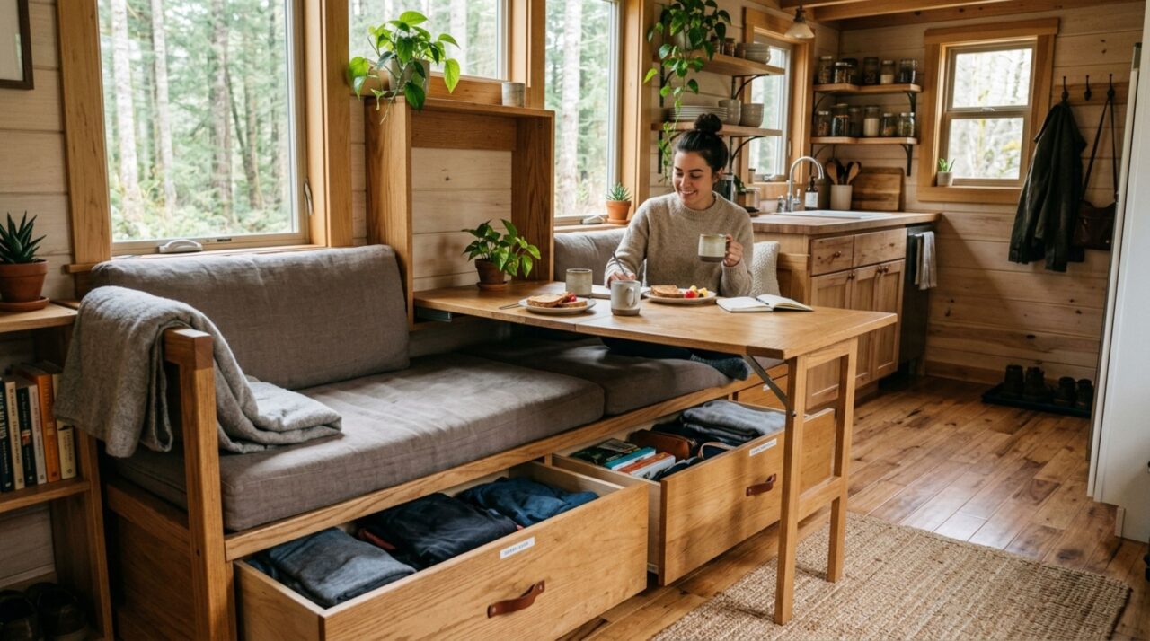 “Tenho banheiro, chuveiro e banheira”: jovem de 30 anos vive confortavelmente em uma casa de 15 m²