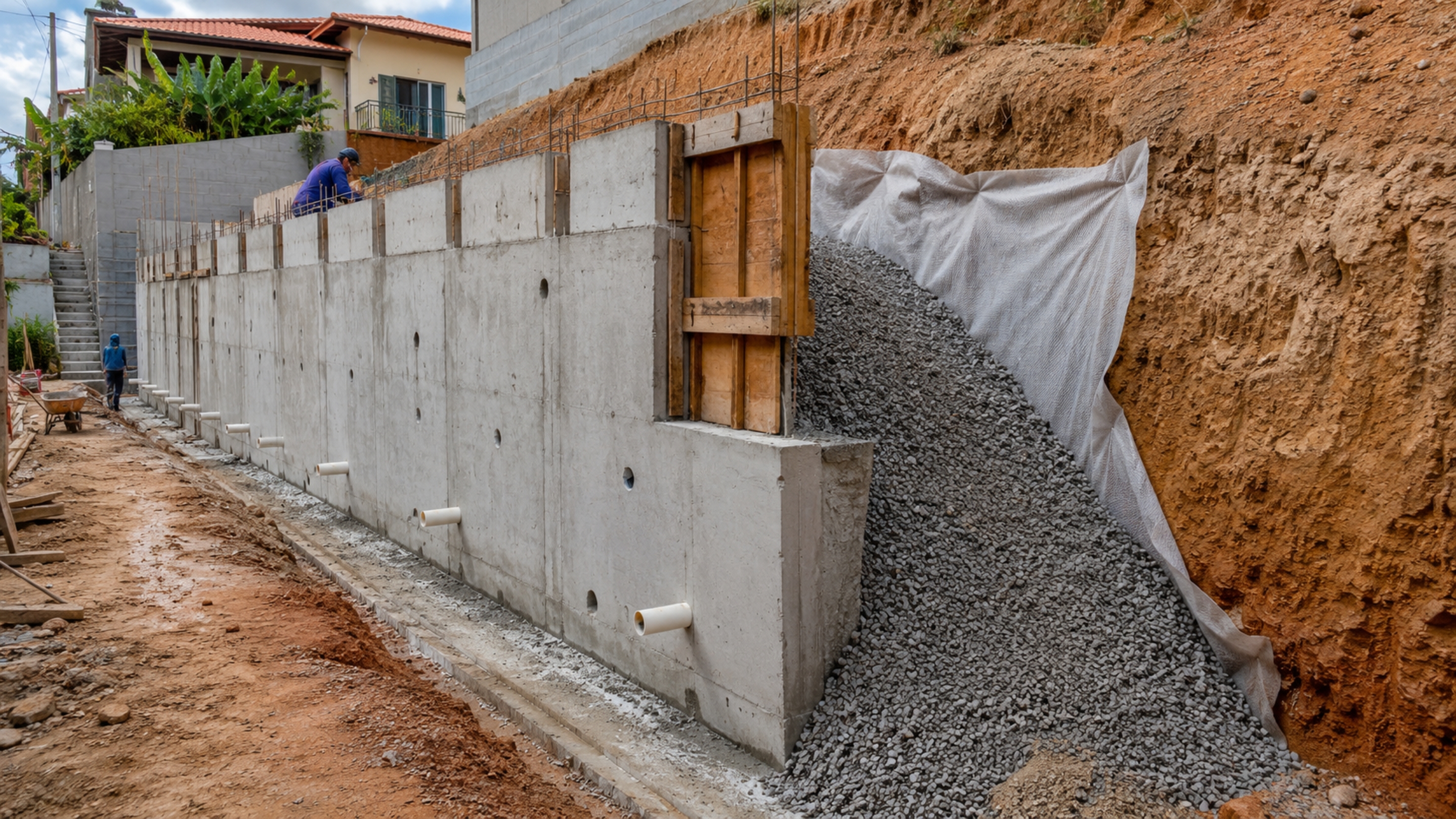 Muro de arrimo não é um muro comum: o custo real de segurar terra sem criar risco na obra