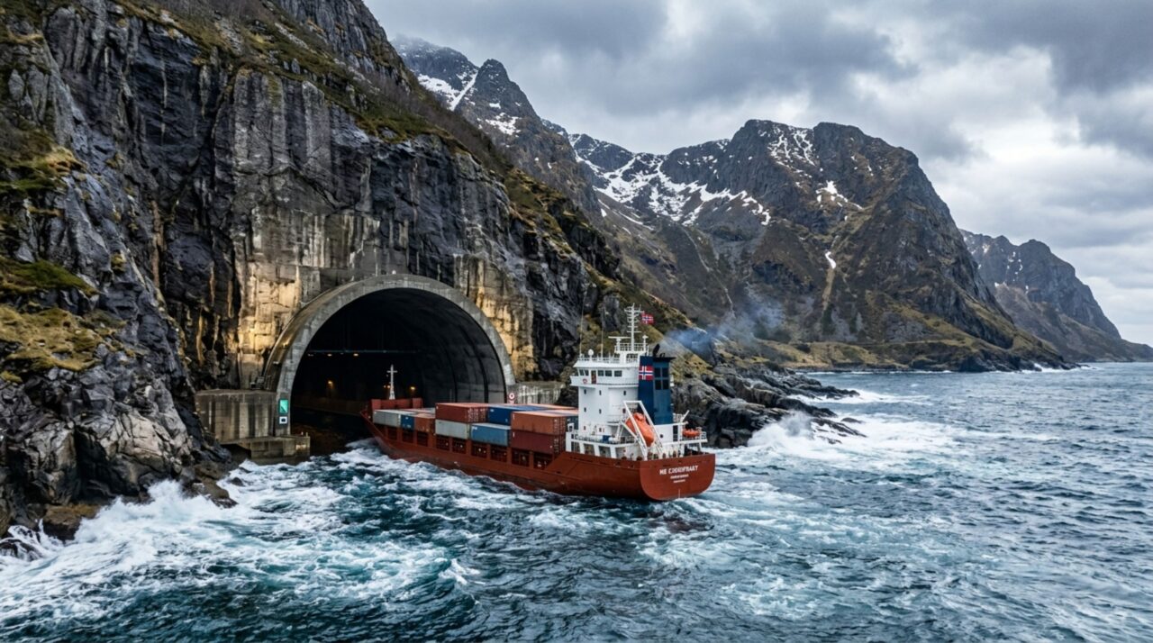 Noruega acaba de financiar o primeiro túnel do mundo desse tipo, um buraco de 1,7 quilômetros de extensão e 50 metros de altura escavado diretamente em uma montanha costeira, para que seus barcos finalmente possam parar de contornar o trecho de mar mais agitado de toda a costa