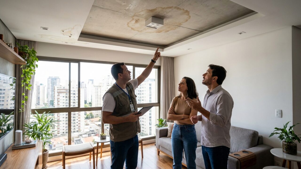 Código Civil determina a regra absoluta: o vizinho de cima é legalmente obrigado a pagar todos os custos de uma infiltração no seu teto
