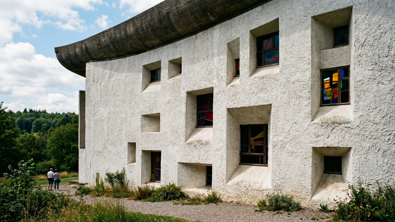 Com teto de concreto que flutua sobre fendas de luz, a capela projetada por Le Corbusier em 1955 revolucionou a arquitetura sacra moderna