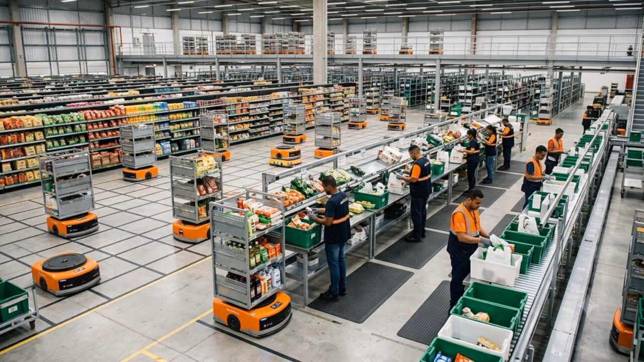 O maior supermercado do país acaba de inaugurar seu primeiro armazém semi-automatizado: 70 robôs preparam mais de 500 pedidos por dia