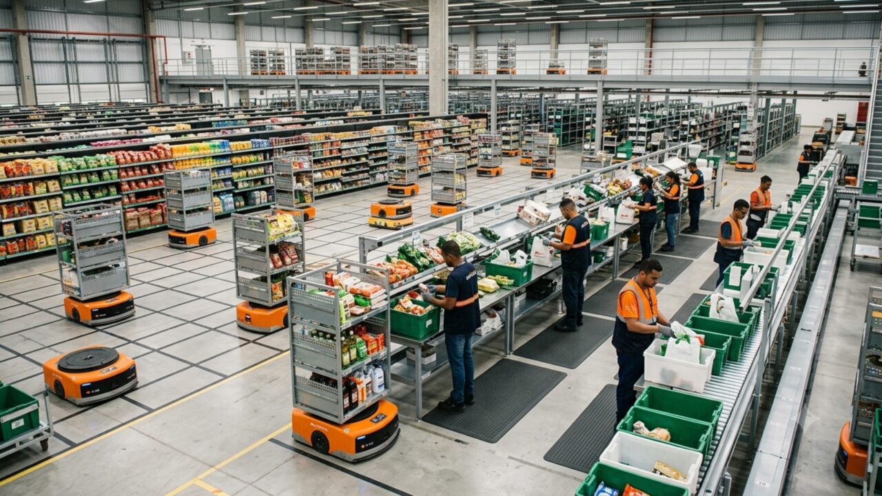 O maior supermercado do país acaba de inaugurar seu primeiro armazém semi-automatizado: 70 robôs preparam mais de 500 pedidos por dia