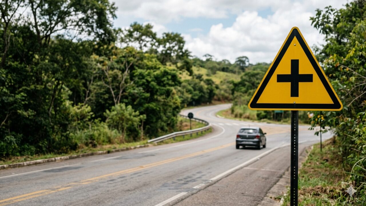 O que significa a placa de trânsito com uma cruz preta sobre fundo amarelo e por que ela é importante