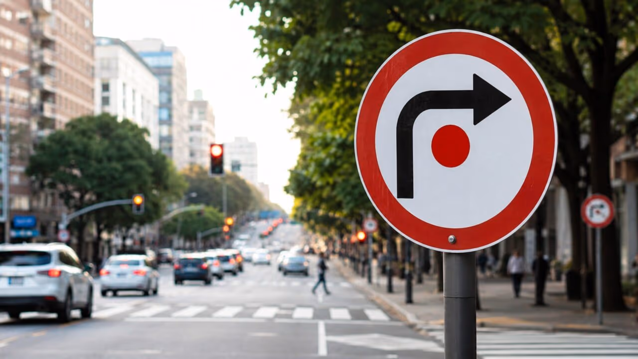 O que significa a placa de trânsito que tem uma seta à direita e um ponto vermelho sobre fundo branco?