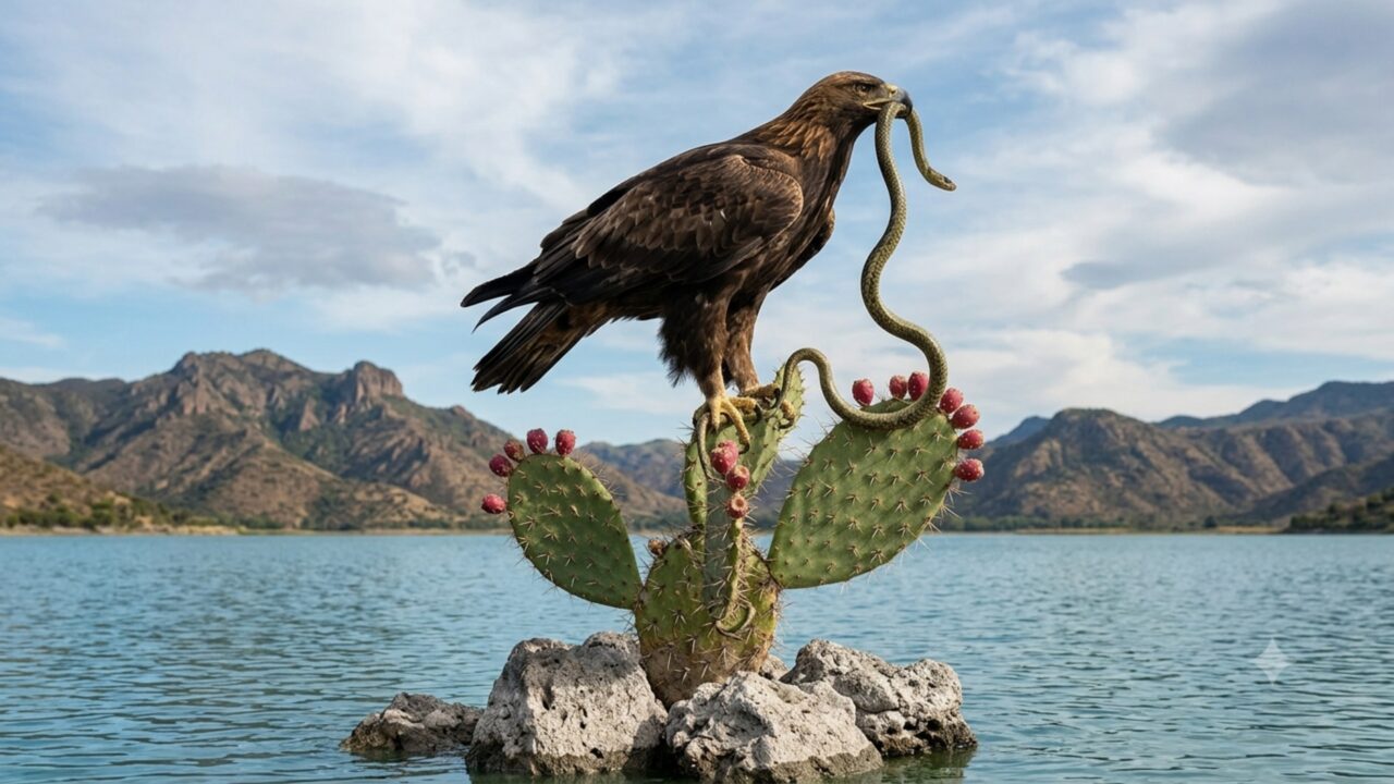 O que significa o pássaro de fogo no centro da bandeira do México (e a lenda asteca por trás) A águia devorando uma serpente sobre um cacto vem da lenda de fundação de Tenochtitlán pelos astecas