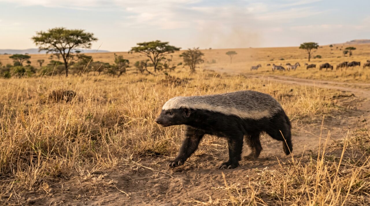 A resiliência e a coragem do ratel (texugo-do-mel) diante de predadores na natureza.
