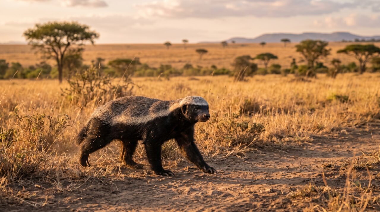 A resiliência e a coragem do ratel (texugo-do-mel) diante de predadores na natureza.