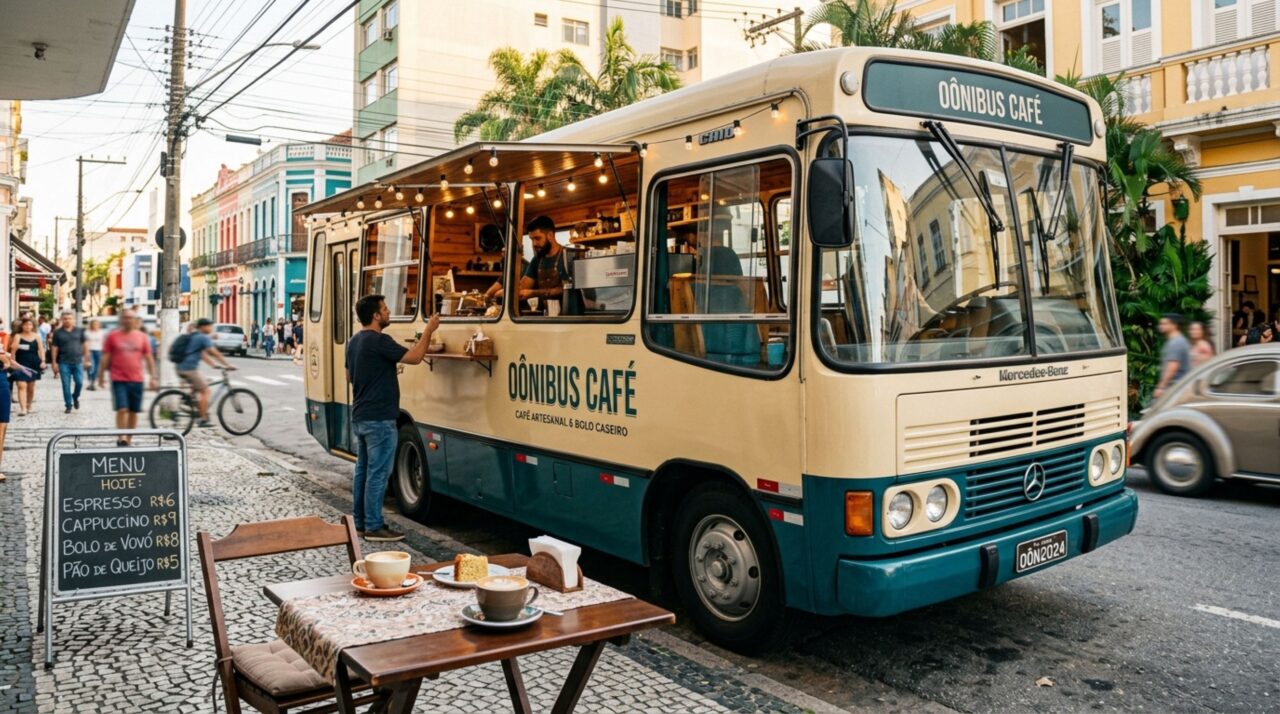 Jovem transforma ônibus esquecido por gerações em café sobre rodas com ambiente acolhedor, charme e novas possibilidades