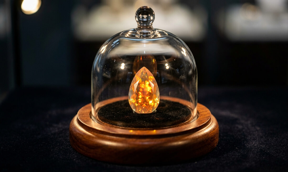 Não é um mineral comum, esta opala mexicana de cor laranja vibrante parece carregar fogo dentro de si, sendo uma das gemas mais cobiçadas da alta joalheria
