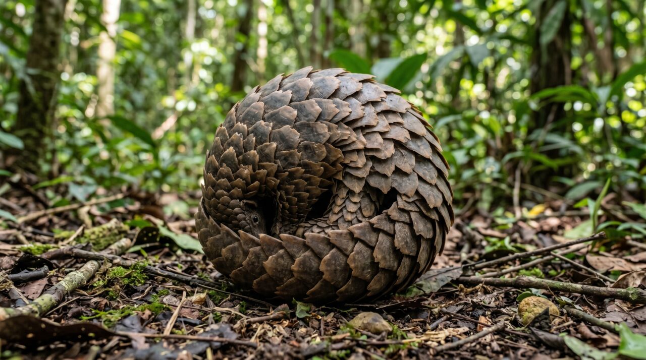 A armadura natural do pangolim e seus mecanismos de defesa contra grandes predadores.