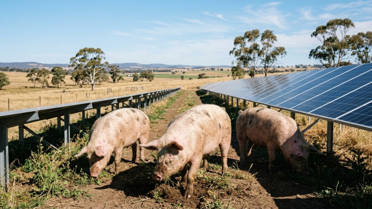 Porcos estavam destruindo uma fazenda até que um fazendeiro os treinou para remover ervas daninhas para que os painéis continuassem alcançando o sol