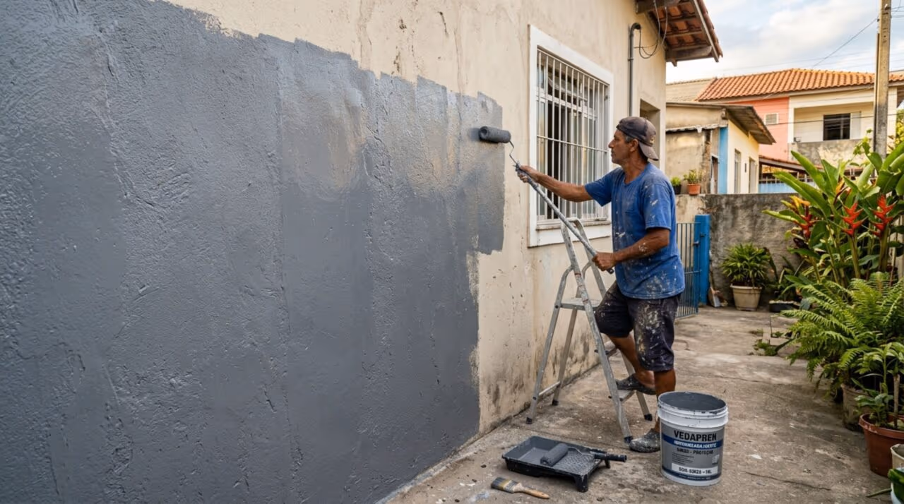 Nunca mais compre tinta: pintor prepara mistura impermeabilizante misturando argamassa, cimento e cola branca e que serve para quase tudo
