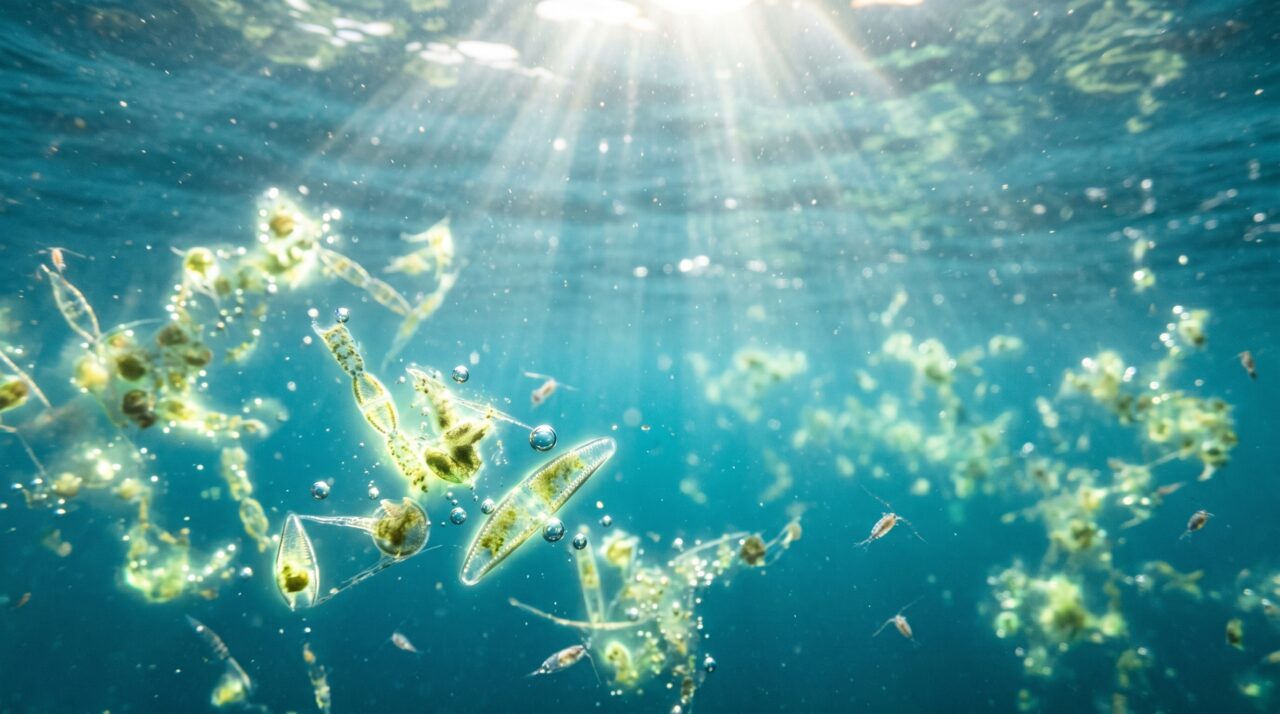 O papel do oceano e do fitoplâncton na produção de oxigênio da Terra em comparação com as florestas tropicais.