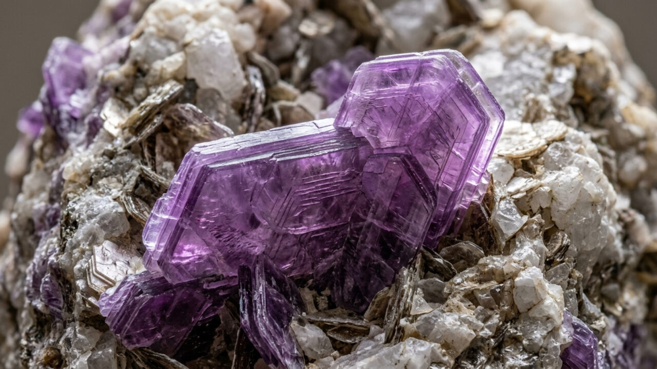 Com belas escamas brilhantes em tons lilás e violeta, esta pedra exótica é famosa por ser uma das maiores fontes naturais de lítio