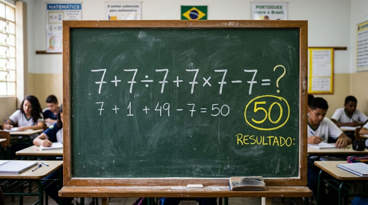 A conta 7 + 7 ÷ 7 + 7 × 7 – 7 parece feita para criança até metade das pessoas errarem