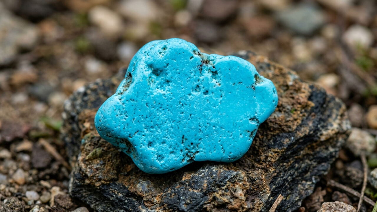 Esqueça as turquesas comuns, pois esta gema extraída no Arizona até 2012 brilha com um tom azul-celeste puro e sem veios pretos em sua superfície