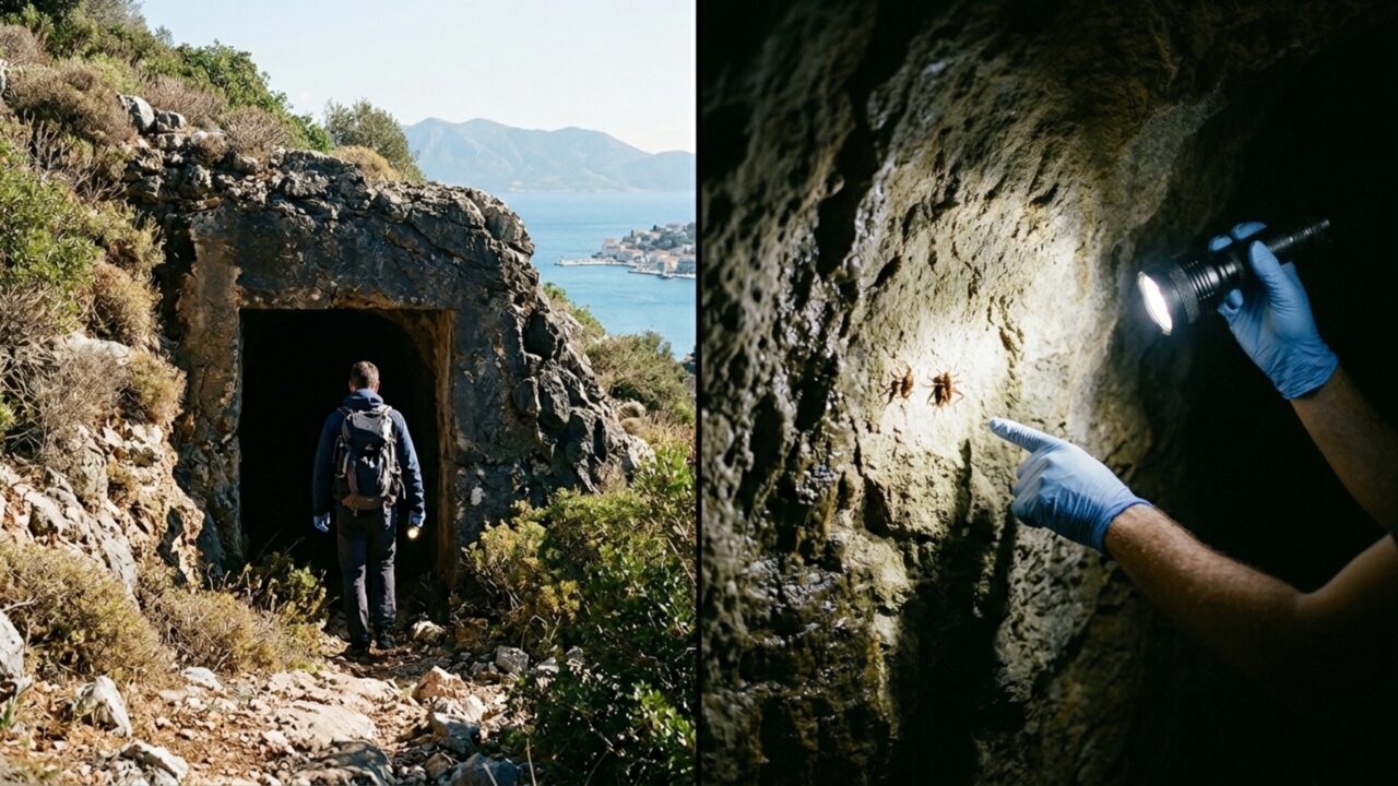 Pesquisadores entraram em um túnel de 25 metros de profundidade e encontraram uma criatura não identificada agarrada às paredes